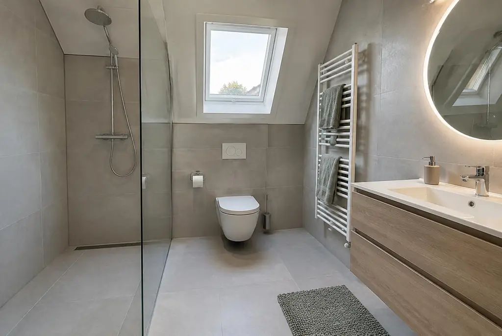 Lekdetectie Den Helder – droge badkamer met inloopdouche na herstel