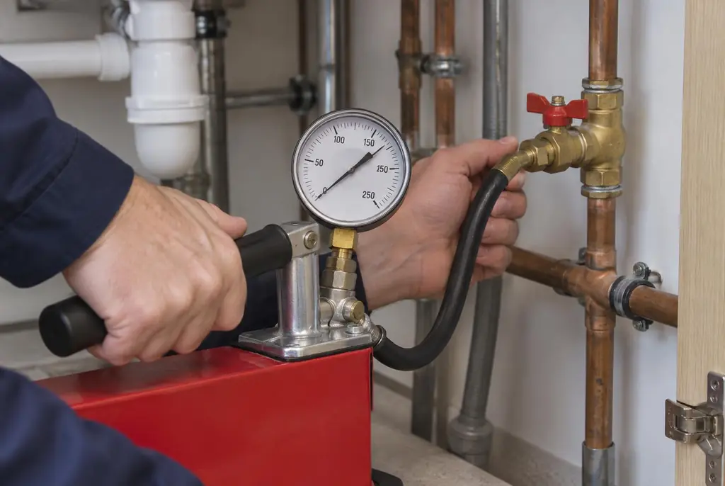 Lekdetectie Den Helder – druktest op een waterleiding met een manometer