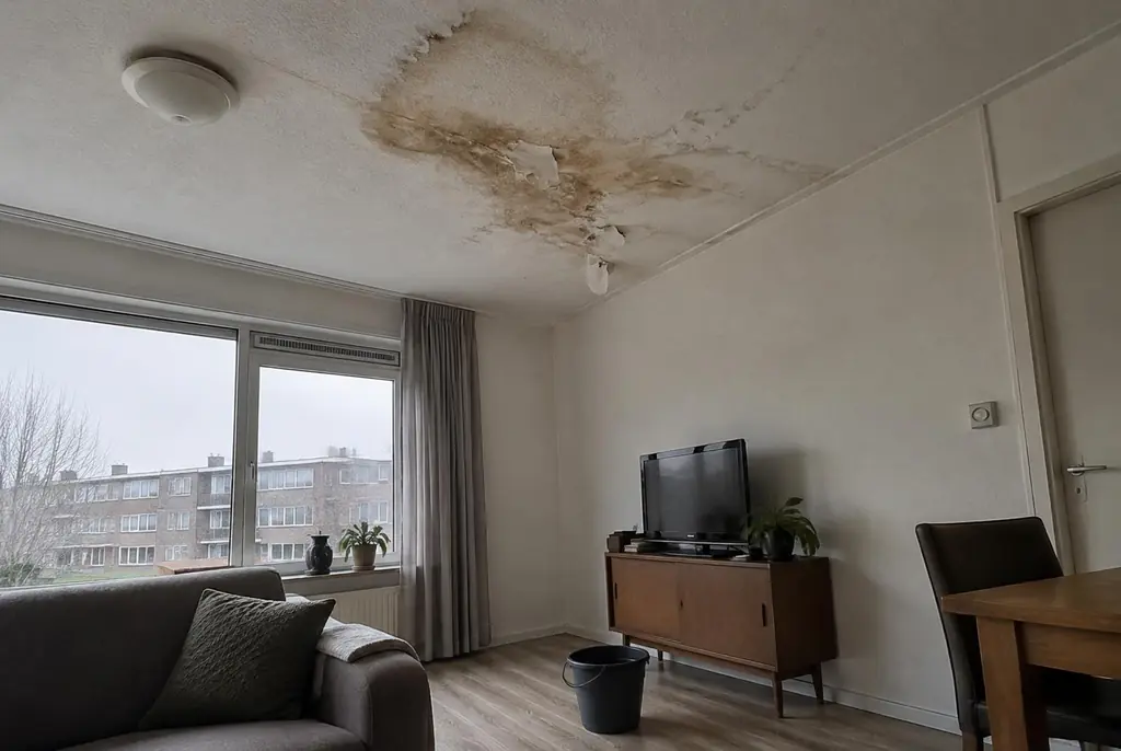 Lekdetectie Den Helder – vochtplek op het plafond onder een badkamer